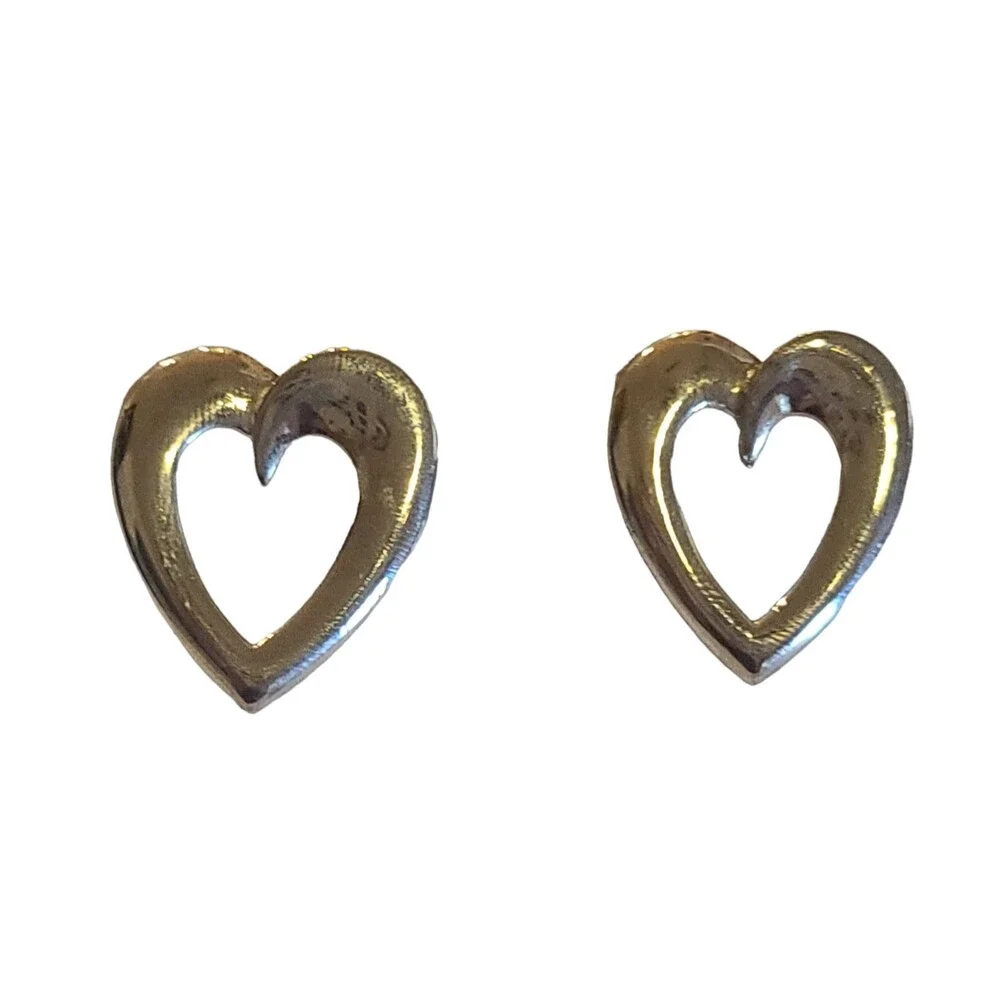 Vintage Sterling Silver 925 Large Heart Shaped Cut Out Post Pierced Earrings
